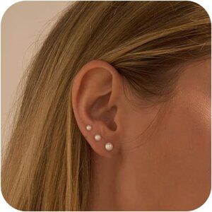 3 Pairs Small pearl stud-SL Dainty Huggie Cubic Zirconia Hoop Earrings for Women